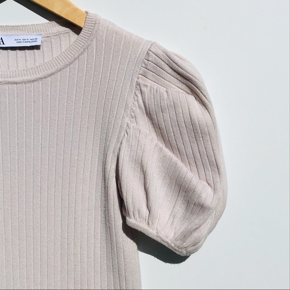 ZARA Women’s cream knit puff sleeve top - Picture 3 of 5